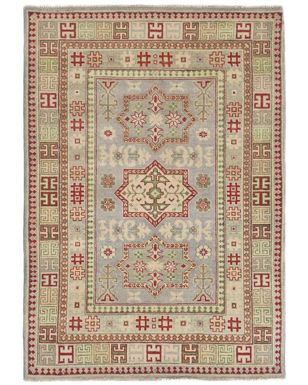 4x6 Gray Kuba Afghan Hand Knotted Wool Area Rug